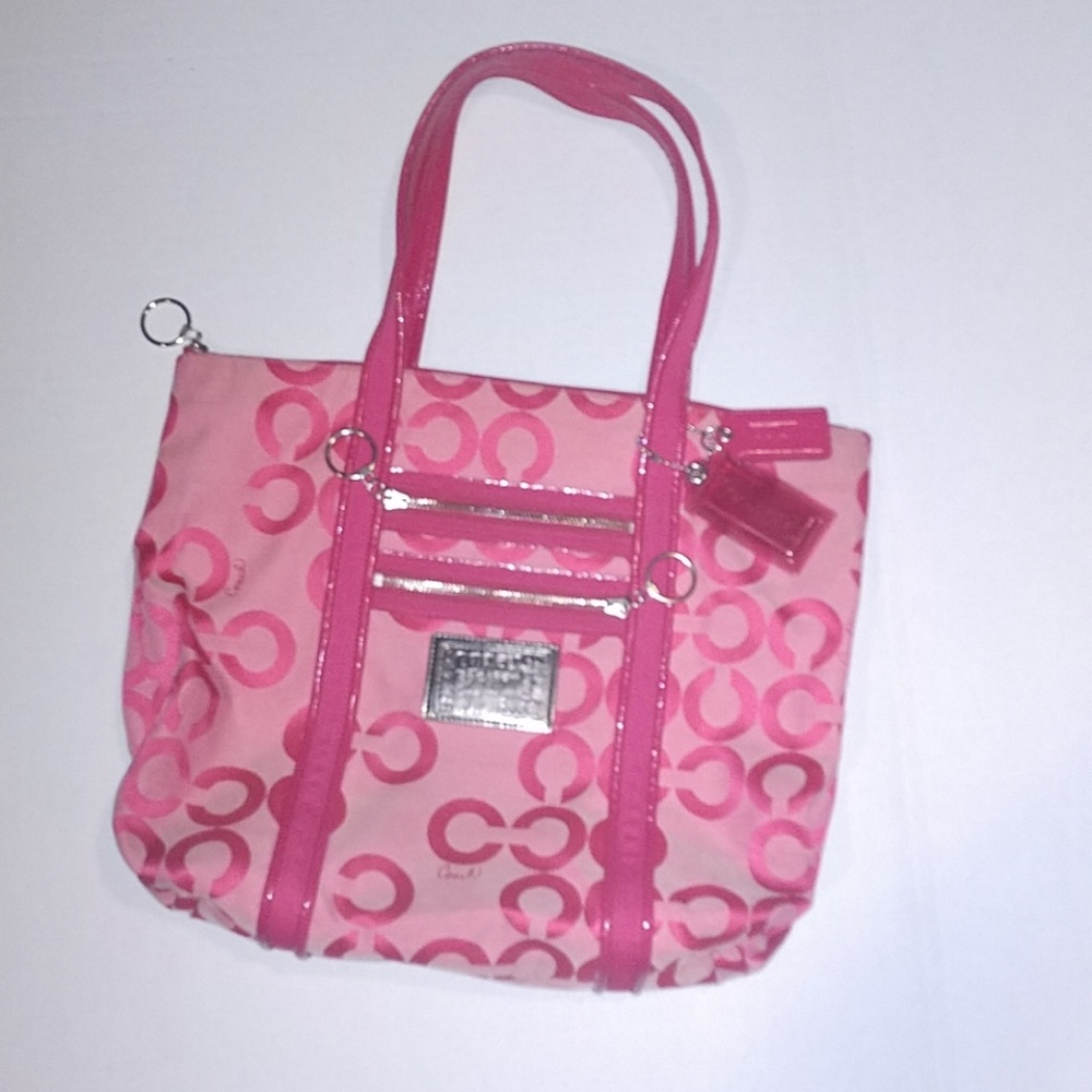 Auth Coach Poppy OpArt Glam Tote 14530 Pink Purse